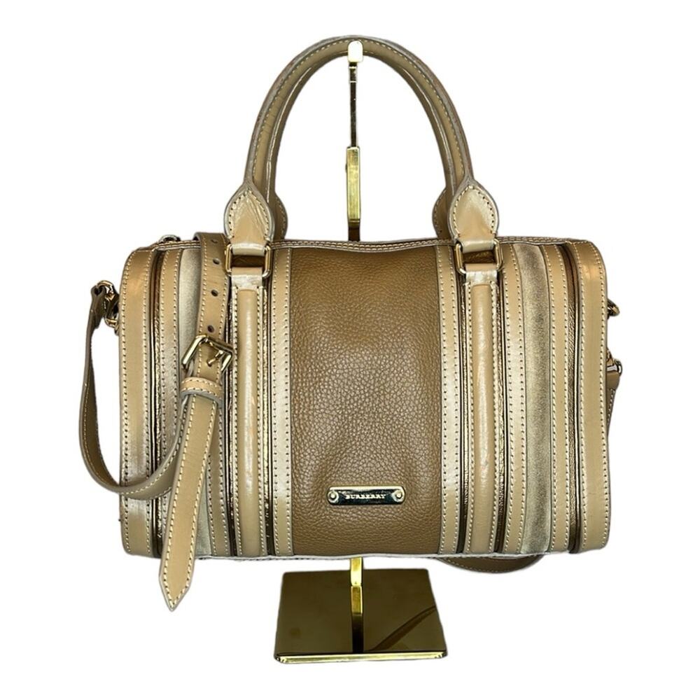 Burberry Alchester Leather Suede Two Way Bowler Bag Zip Close Gold Tone Hardware - Picture 1 of 10
